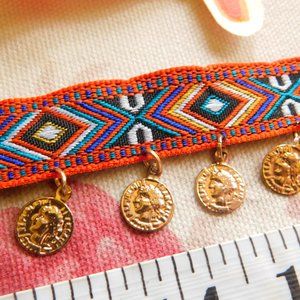 Multi-Color Coin Trinket Threaded Choker